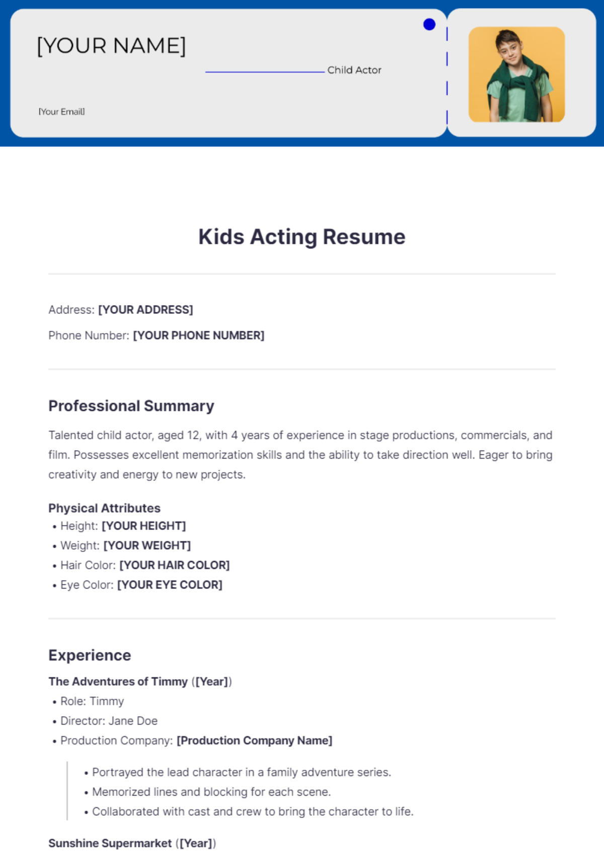 Essential Guide to Creating an Outstanding Acting Resume Template Child