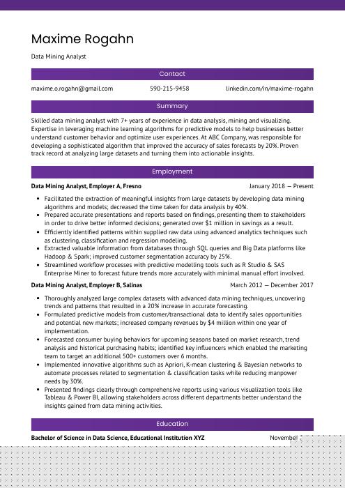 Crafting a Winning Data Mining Analyst Resume: Tips and Examples