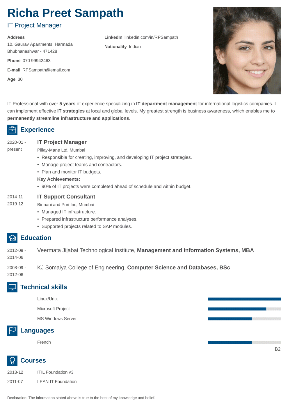 Crafting Success: A Comprehensive Guide to a Good Resume Example India