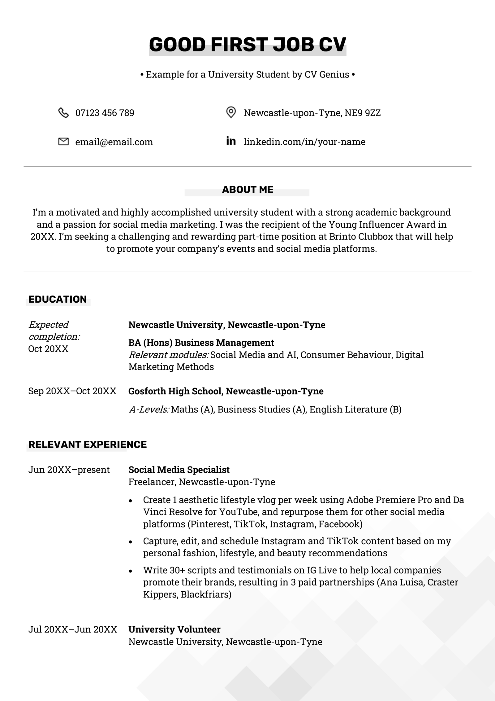 Good Resume Examples First Job: Crafting the Perfect Introductory Resume