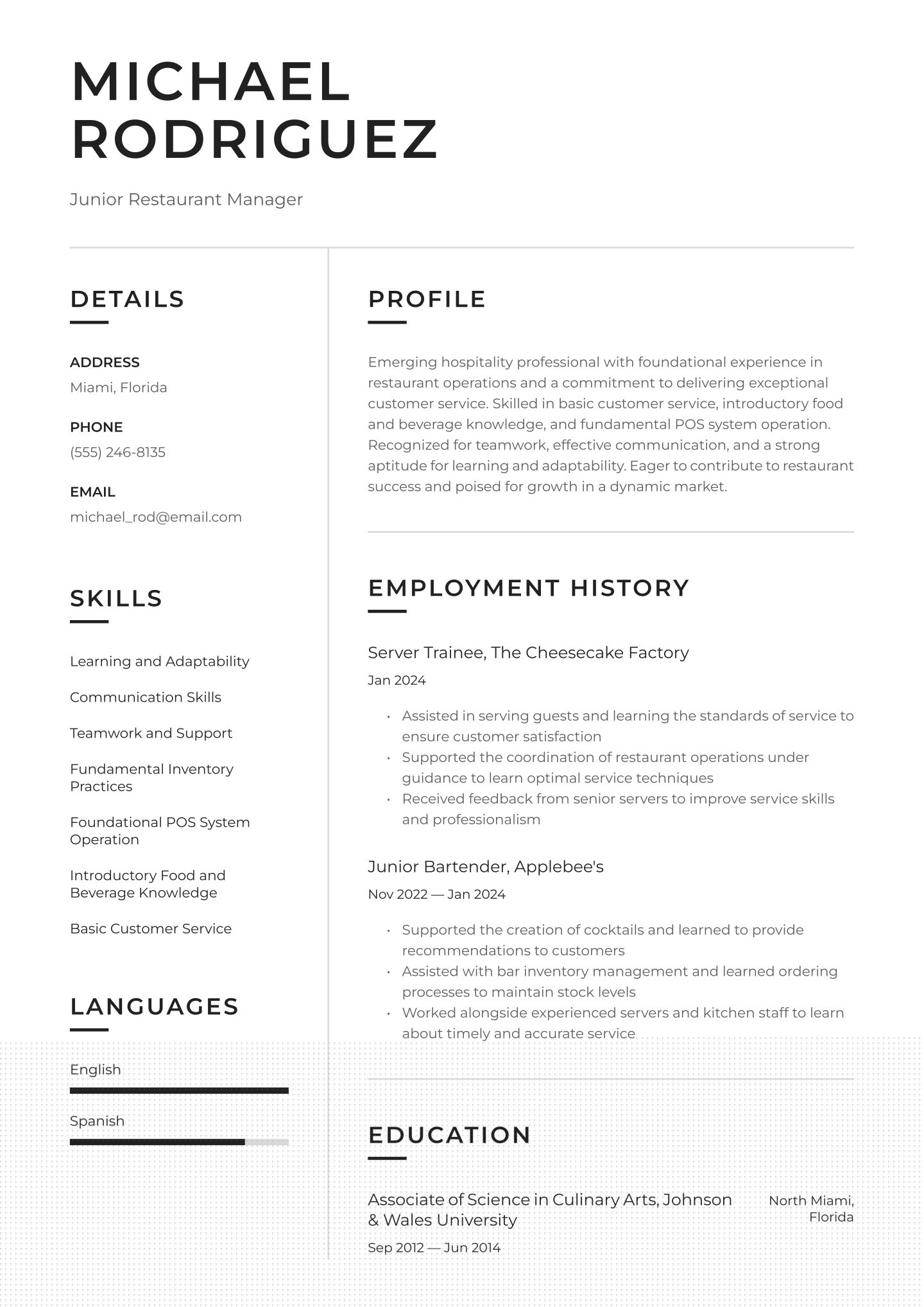 Discovering Good Resume Examples For Restaurants: Crafting Your Path to Culinary Success