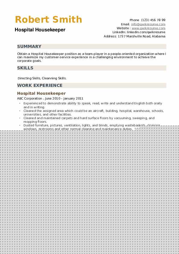Essential Hospital Housekeeping Resume Examples to Land Your Dream Job