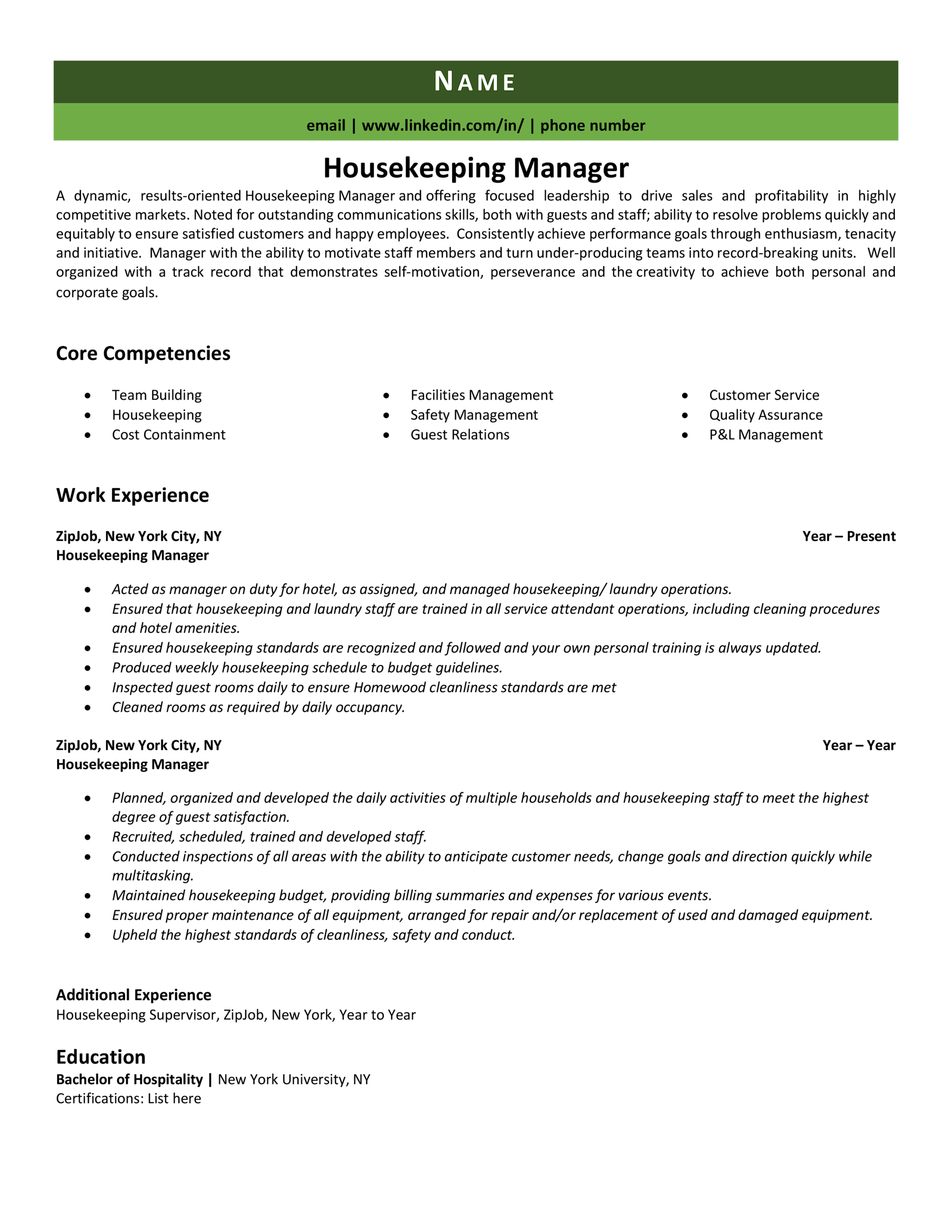 Crafting an Impressive Housekeeping Manager Resume Objective: Tips and Examples