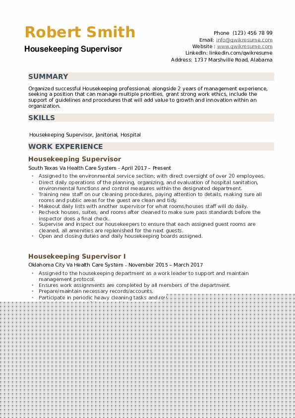 Essential Housekeeping Supervisor Resume Examples to Land Your Dream Job