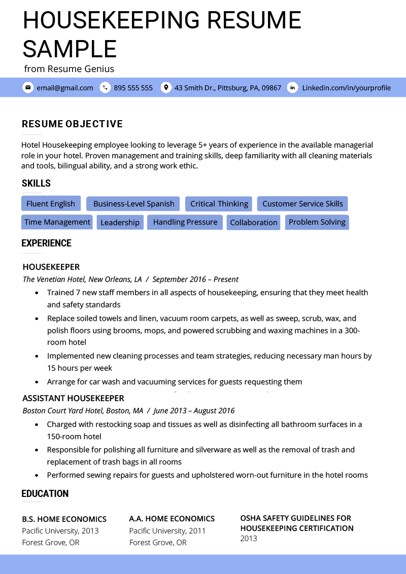 Creating a Winning Housekeeping Worker Resume Sample: Tips and Examples