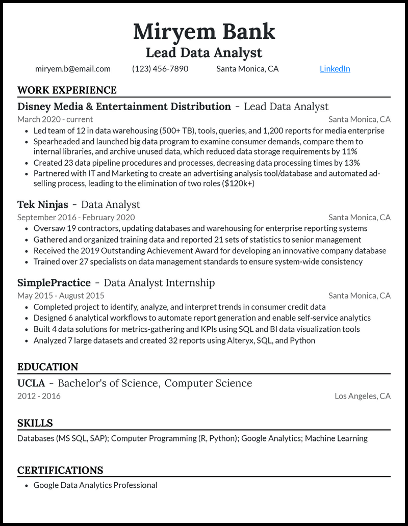 Crafting the Perfect Lead Data Analyst Resume: Tips and Examples