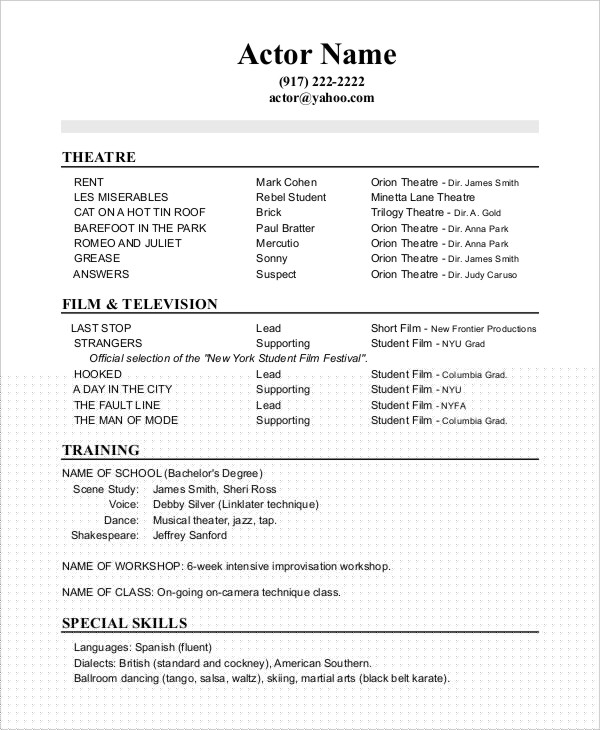 Elevate Your Career with Our Comprehensive Printable Acting Resume Template