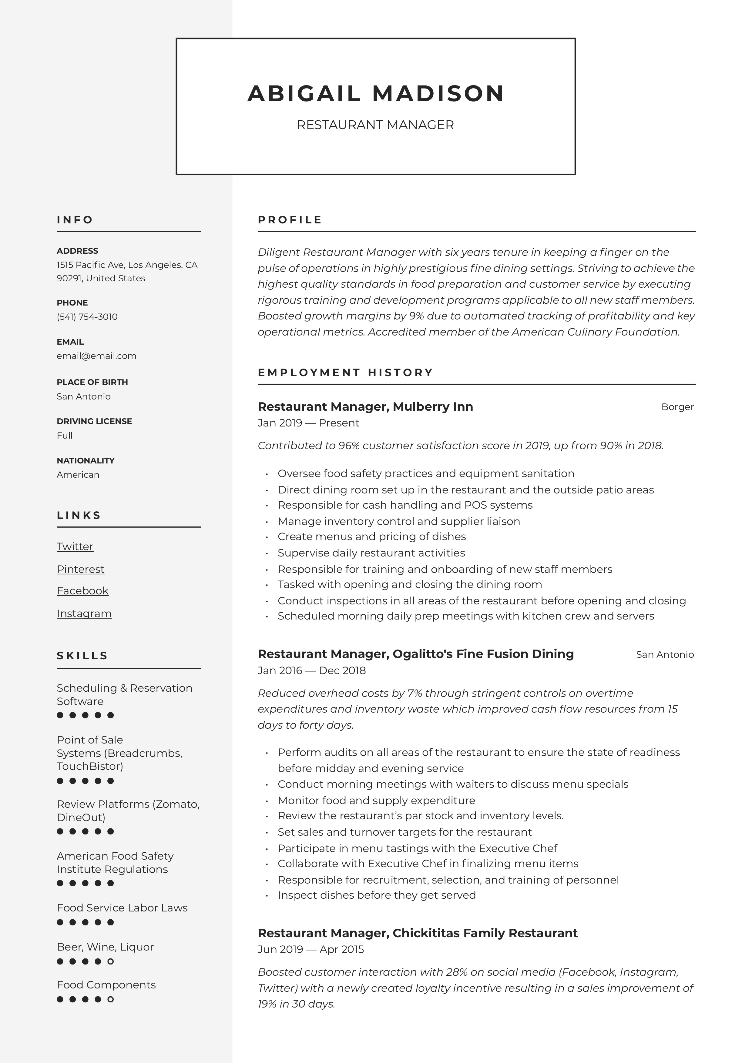 Essential Restaurant Bar Manager Resume Examples to Elevate Your Job Application