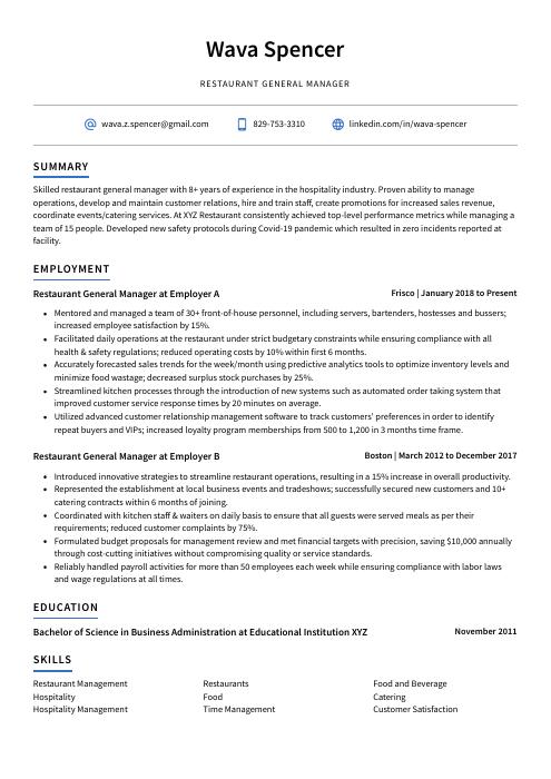 Crafting Success: The Ultimate Restaurant General Manager Resume Template