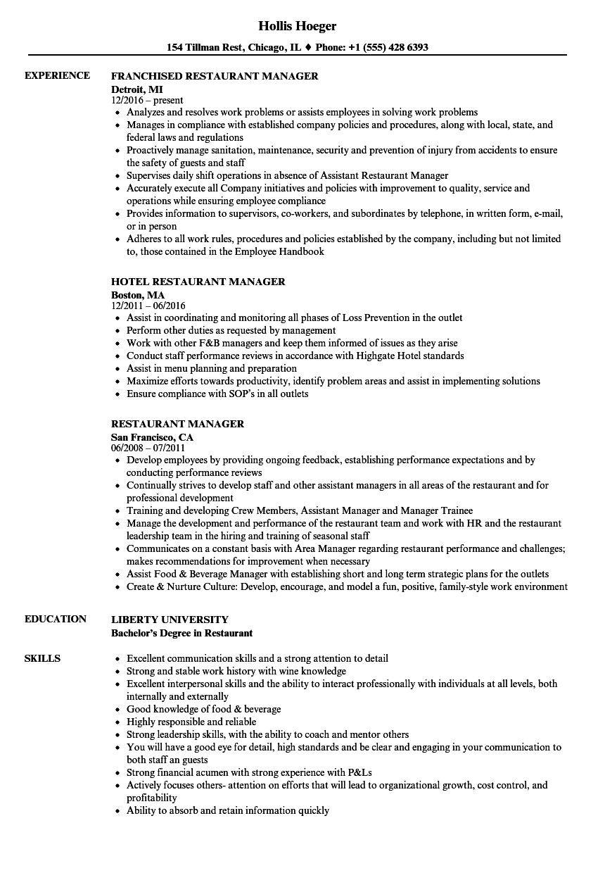 Essential Components of a Winning Restaurant Manager Job Duties Resume