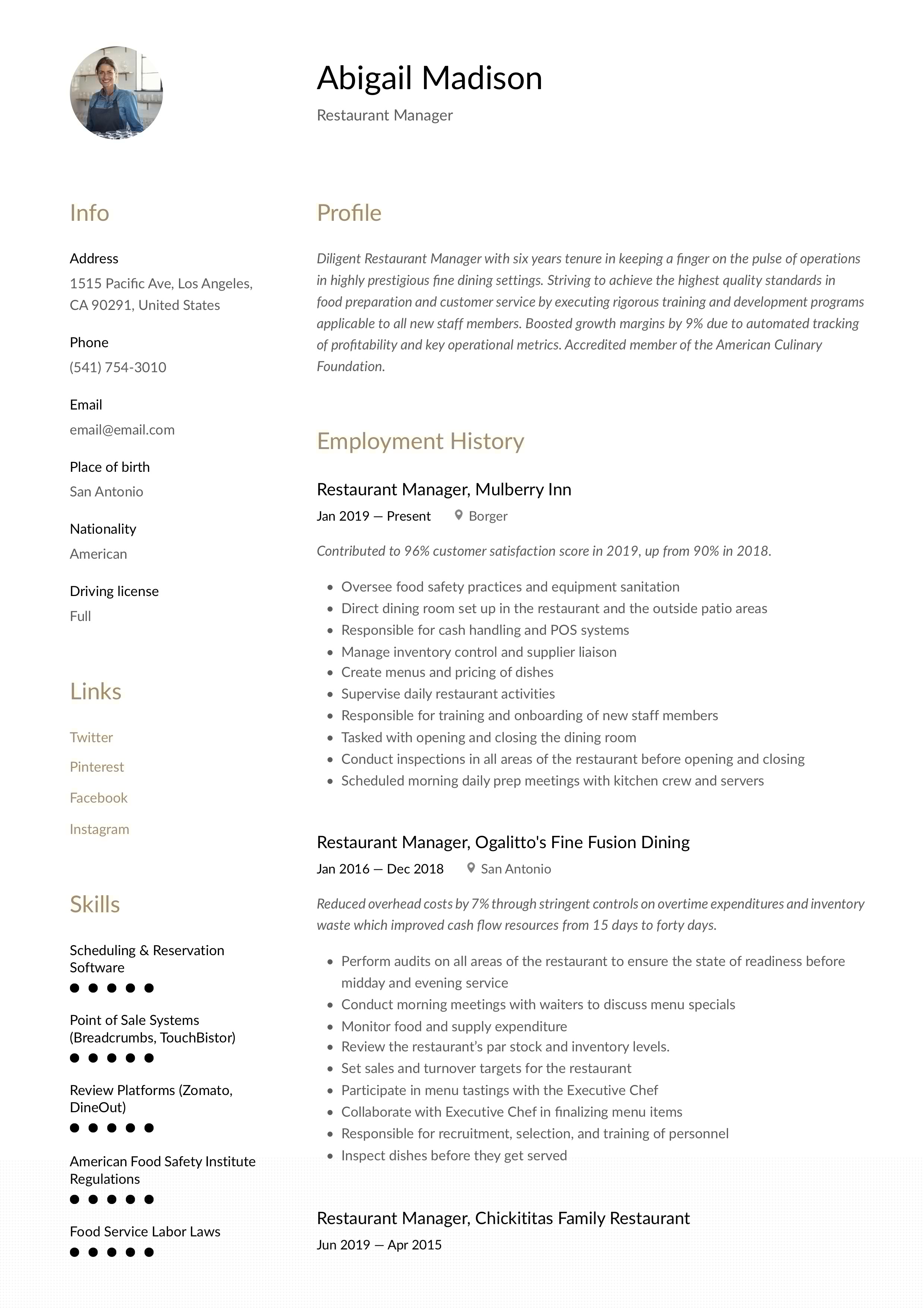 Key Restaurant Manager Resume Bullet Points to Showcase Your Leadership Skills