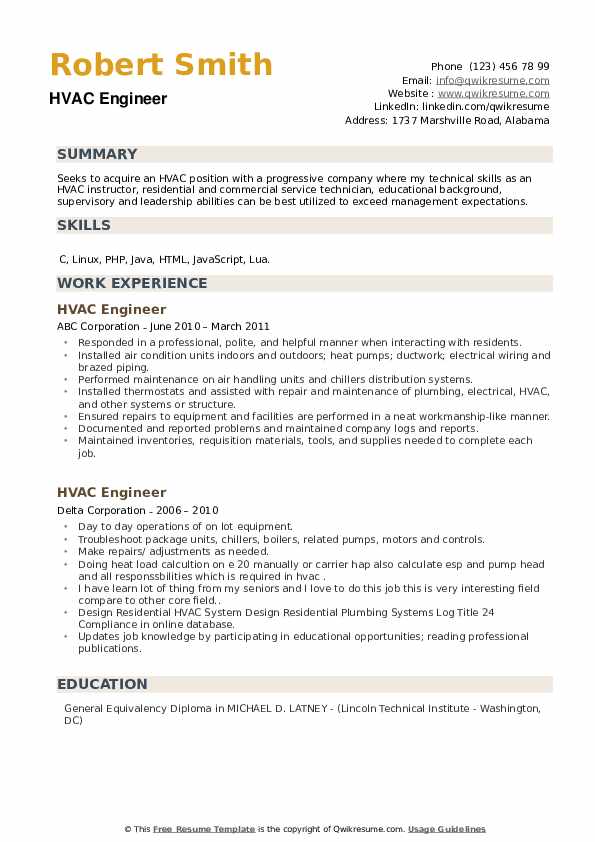 Crafting the Perfect Resume HVAC Design Engineer: Tips and Examples