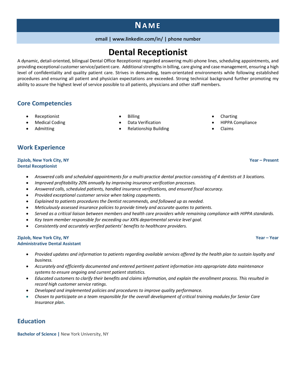 Top 10 Resume Objective Examples Dental Receptionist to Land Your Dream Job