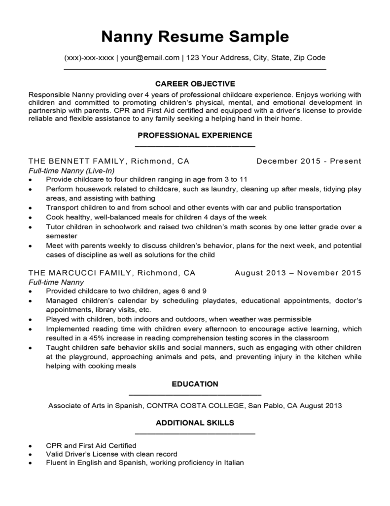 Essential Resume Samples Nanny: Crafting the Perfect Application for Childcare Positions