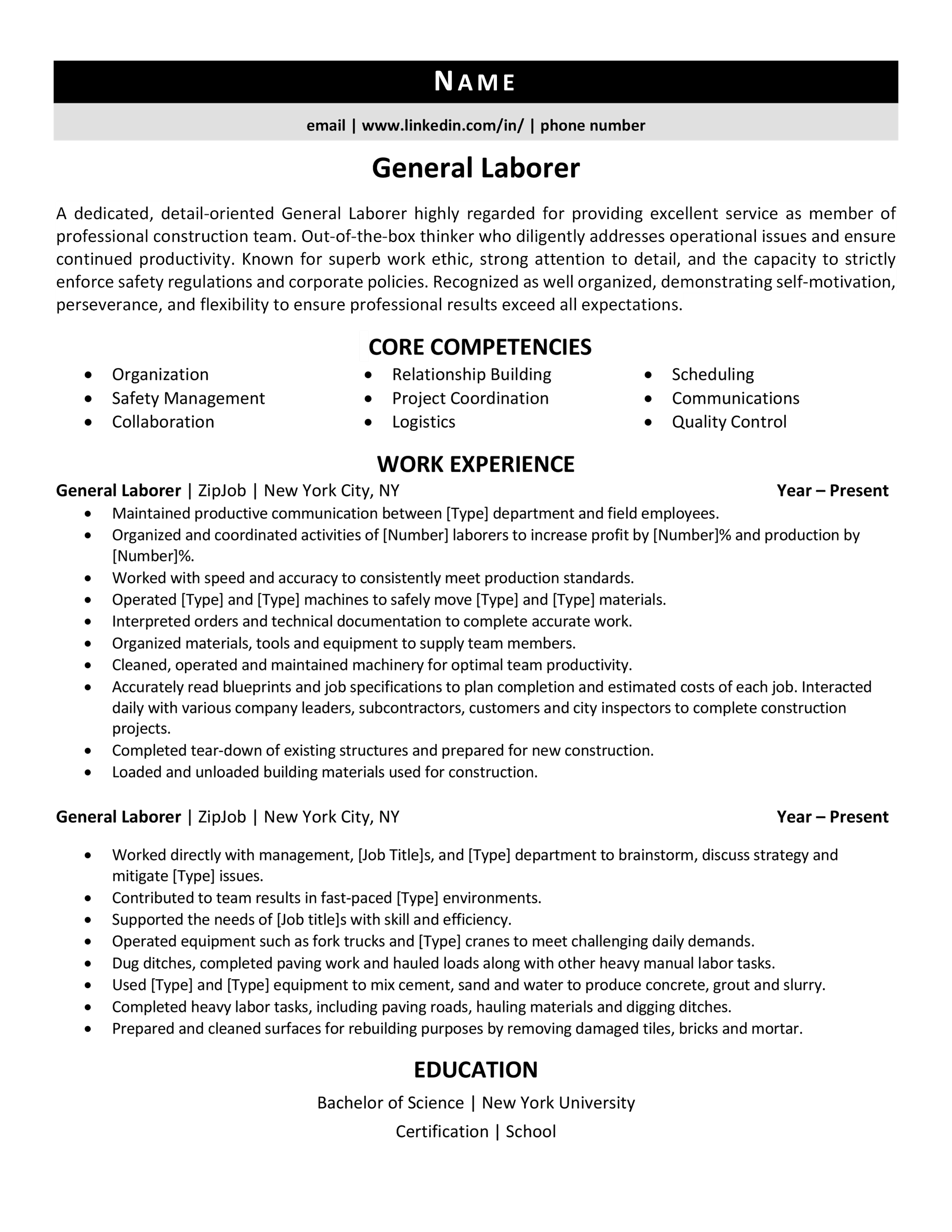 Top Resume Summary Examples For General Labor to Enhance Your Job Application