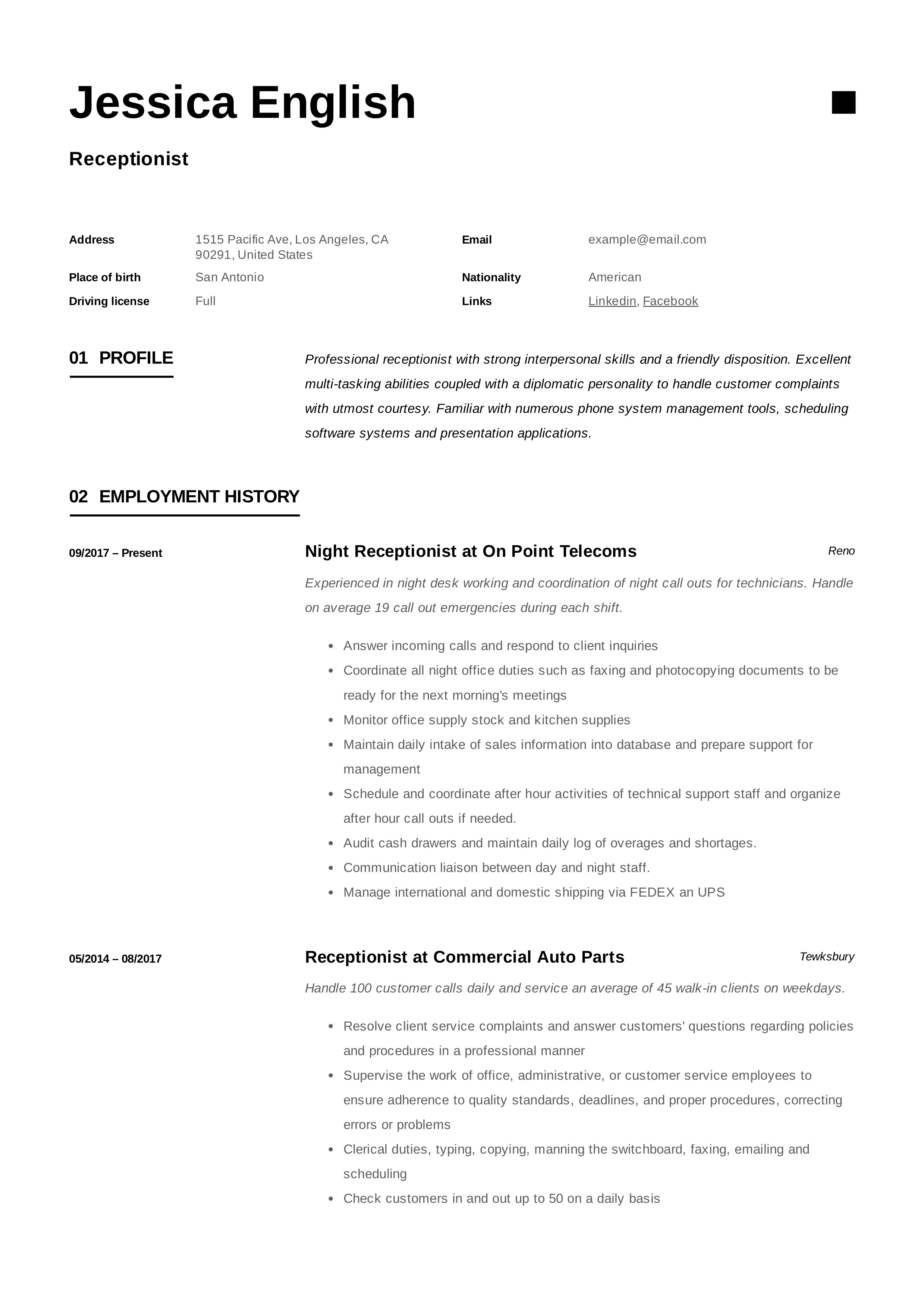 Effective Resume Summary Examples Receptionist: Crafting the Perfect Introduction for Your Application