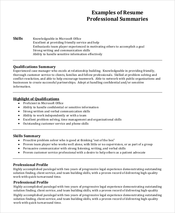 Top Resume Summary Profile Examples to Enhance Your Job Application