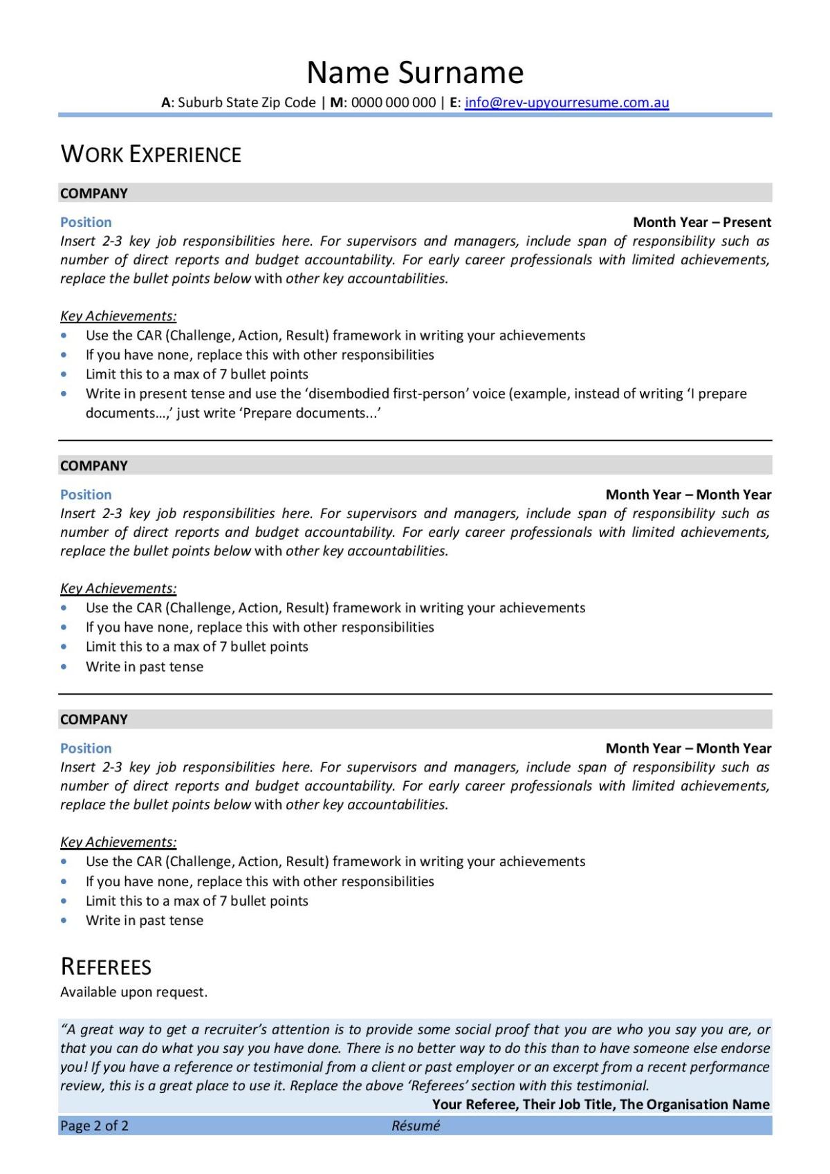 Enhance Your Job Prospects with Our Top Resume Template Microsoft Word Australia
