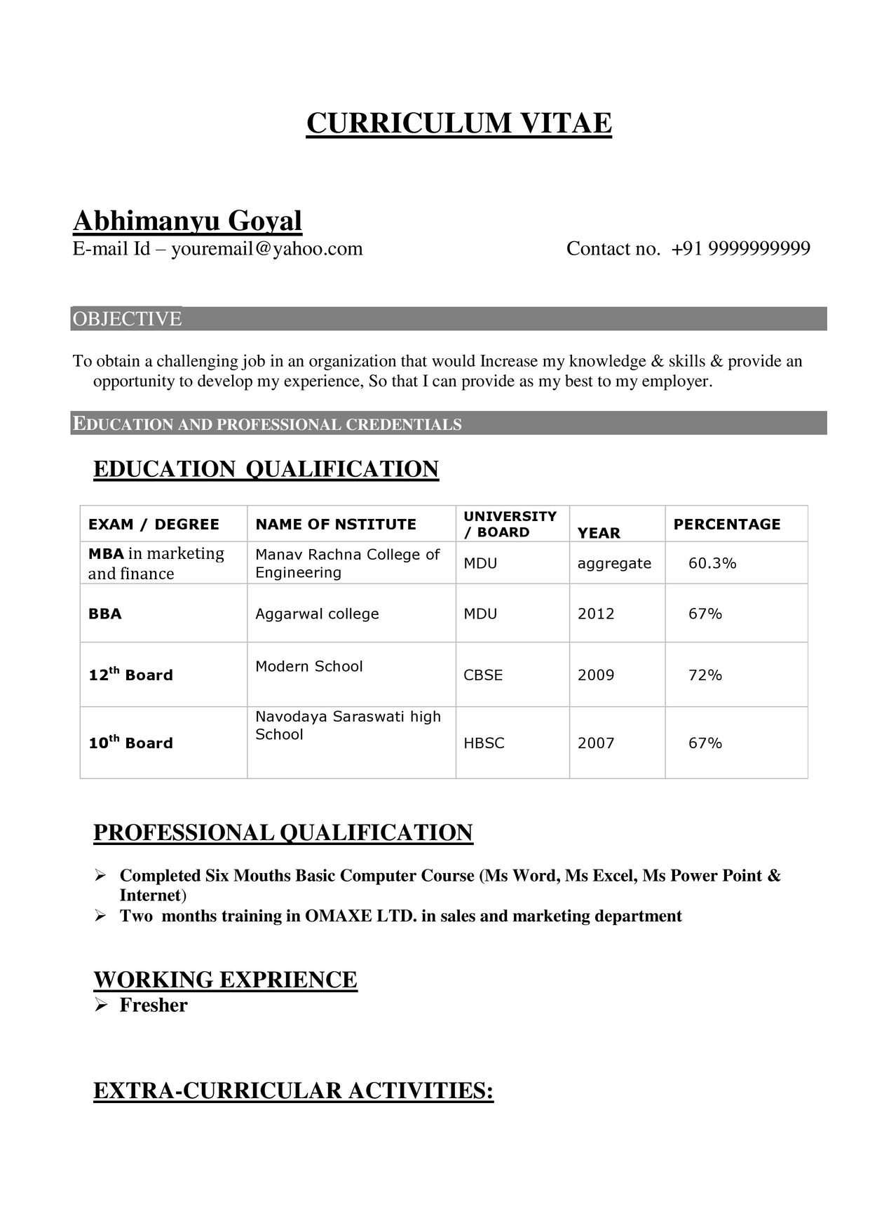 Top Resume Templates For Freshers In Word to Kickstart Your Career