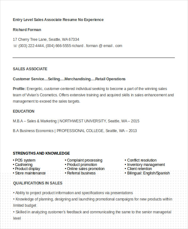 Crafting an Impressive Sales Associate Resume With No Experience