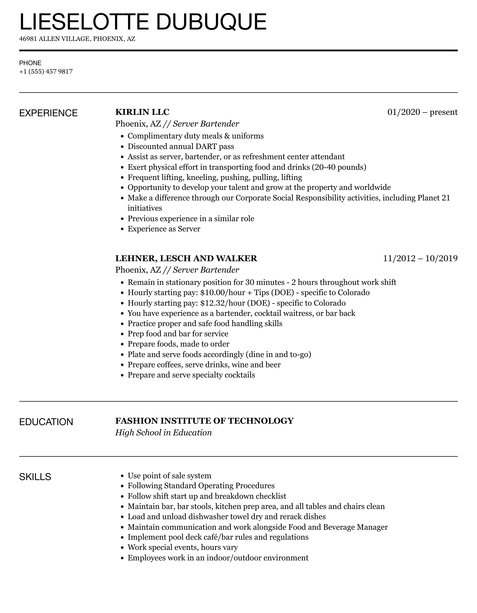 How to Craft a Standout Server Bartender Resume for Your Next Job