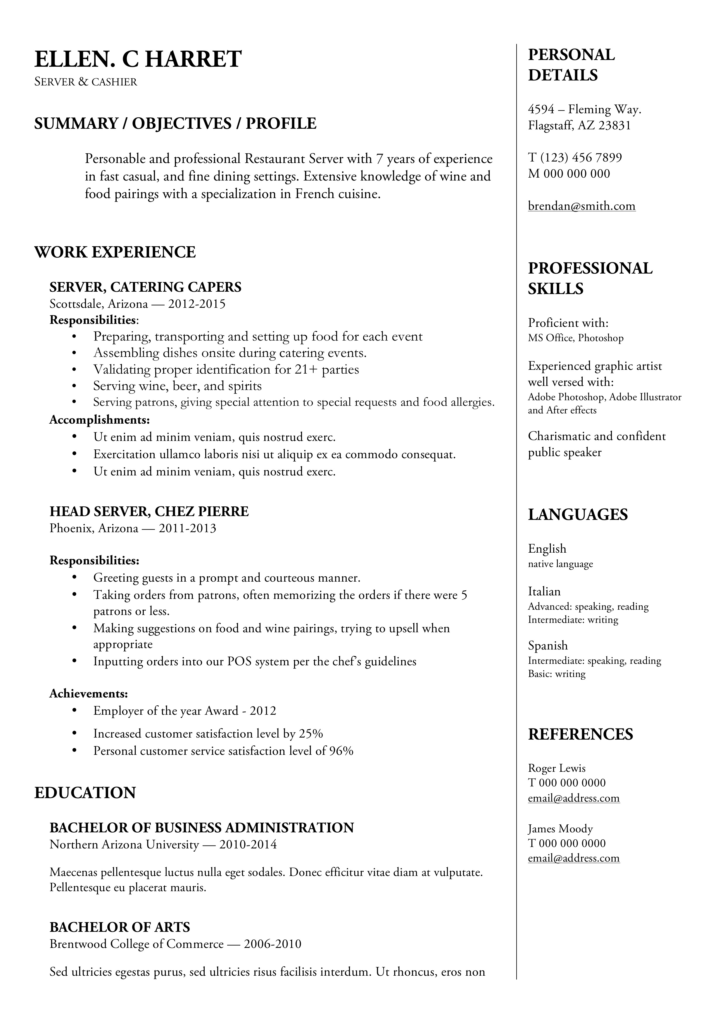 Crafting the Perfect Server Resume: A Comprehensive Guide to Using a Server Resume Word Template