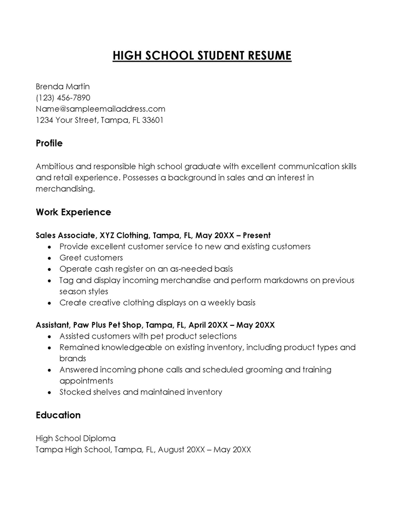 Creating Success: A Simple Resume Template For Highschool Students