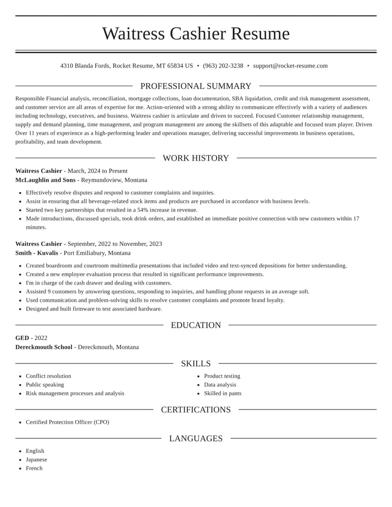 Essential Tips for Crafting an Effective Waitress Cashier Resume