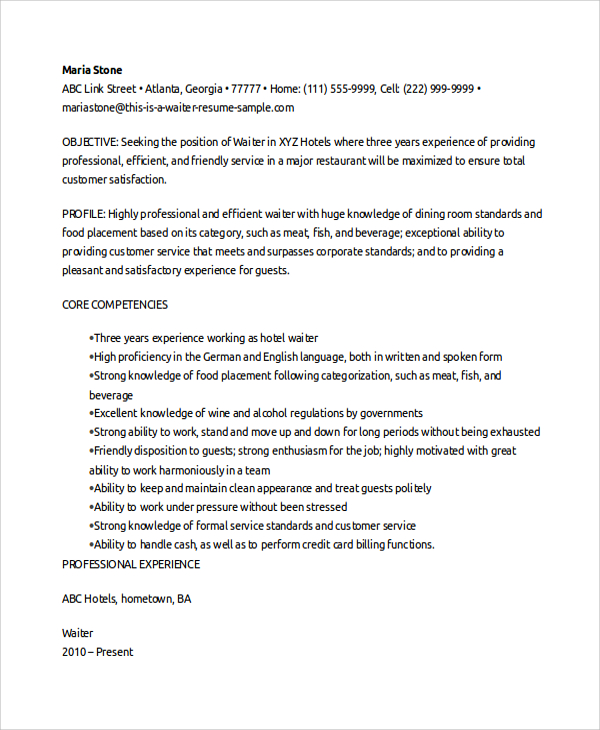 Tips for Crafting the Perfect Waitress Employee Resume