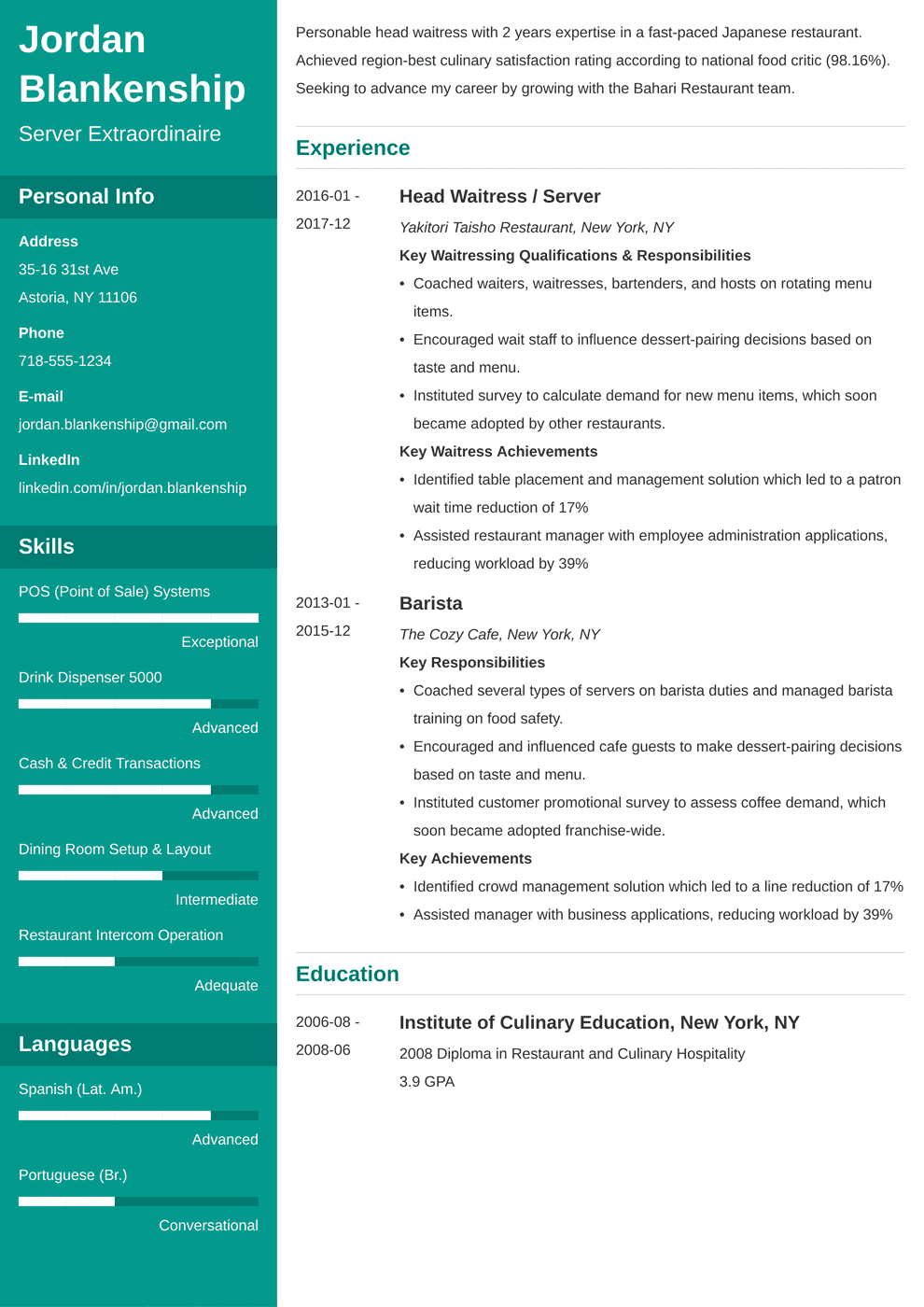 Highlighting Your Skills: Effective Waitress Resume Accomplishments