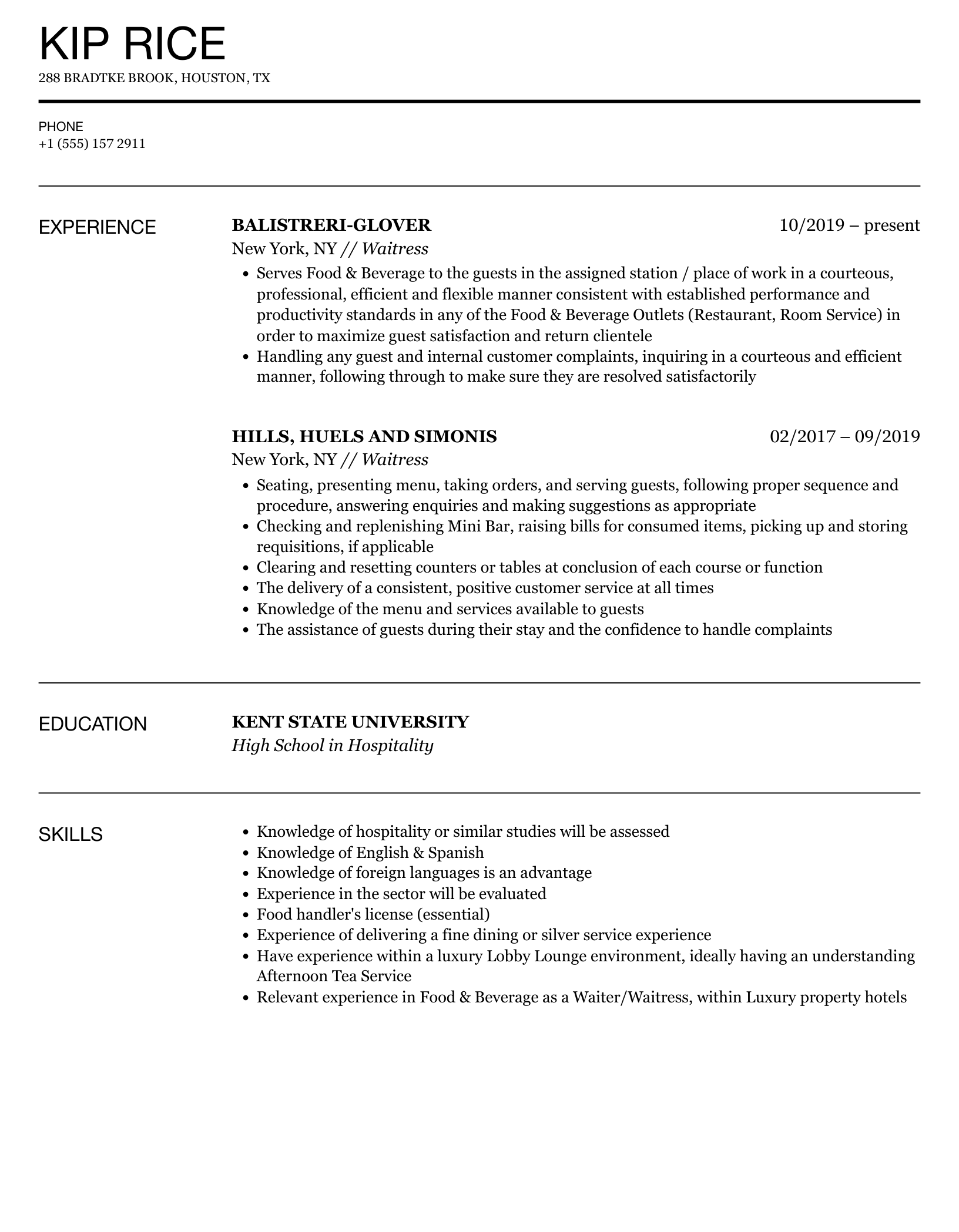 Creating the Perfect Waitress Resume Template to Land Your Dream Job